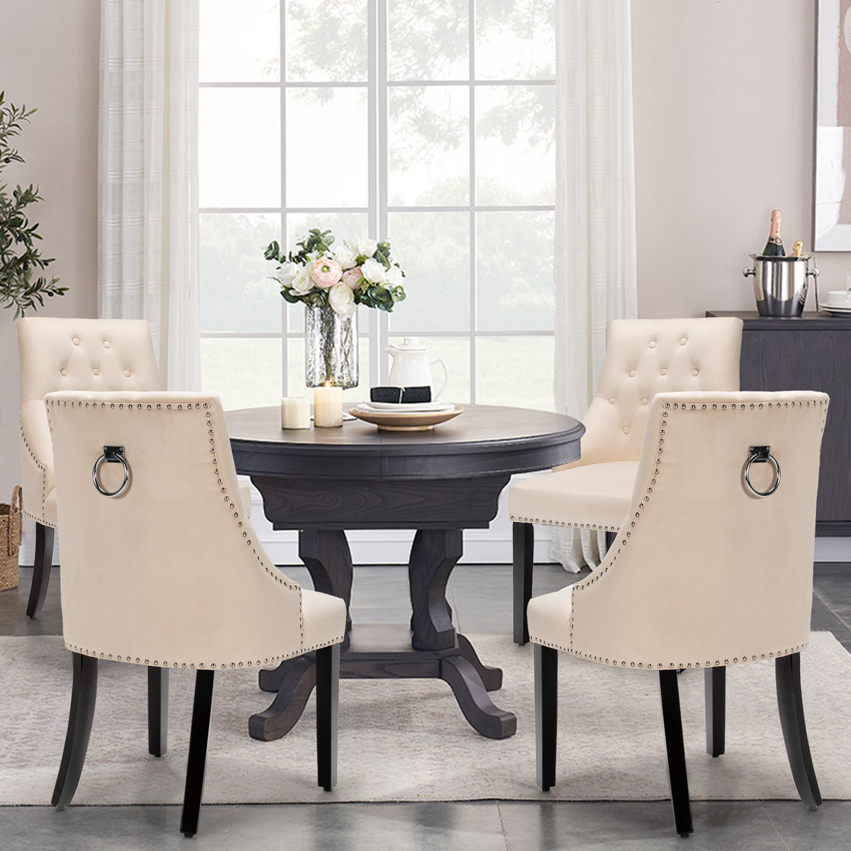 Modern Button-Tufted Velvet Studded Dining Chair with Nail Head Trim