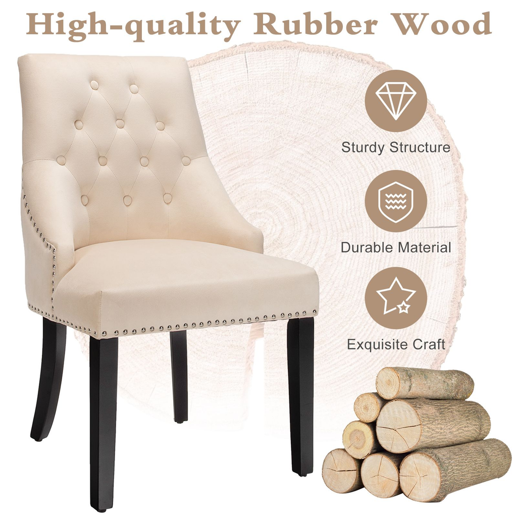 Modern Button-Tufted Velvet Studded Dining Chair with Nail Head Trim