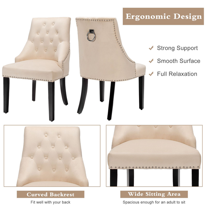 Modern Button-Tufted Velvet Studded Dining Chair with Nail Head Trim