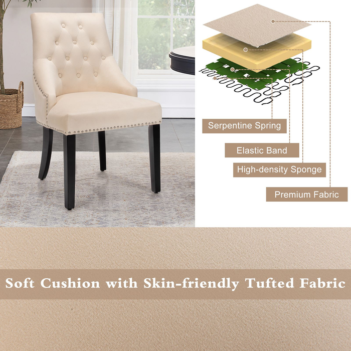 Modern Button-Tufted Velvet Studded Dining Chair with Nail Head Trim