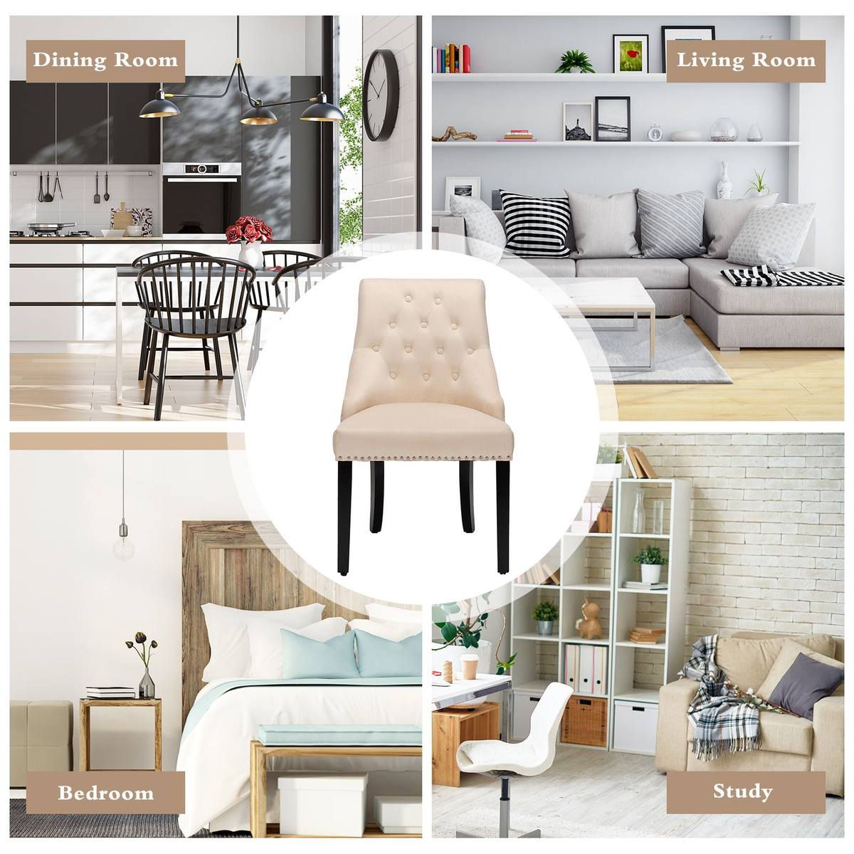 Modern Button-Tufted Velvet Studded Dining Chair with Nail Head Trim