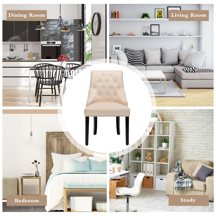 Modern Button-Tufted Velvet Studded Dining Chair with Nail Head Trim