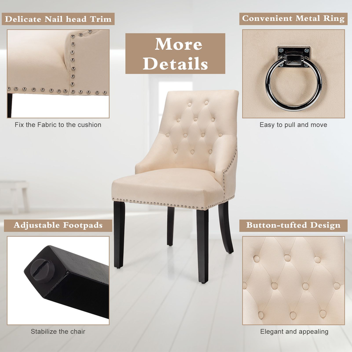 Modern Button-Tufted Velvet Studded Dining Chair with Nail Head Trim