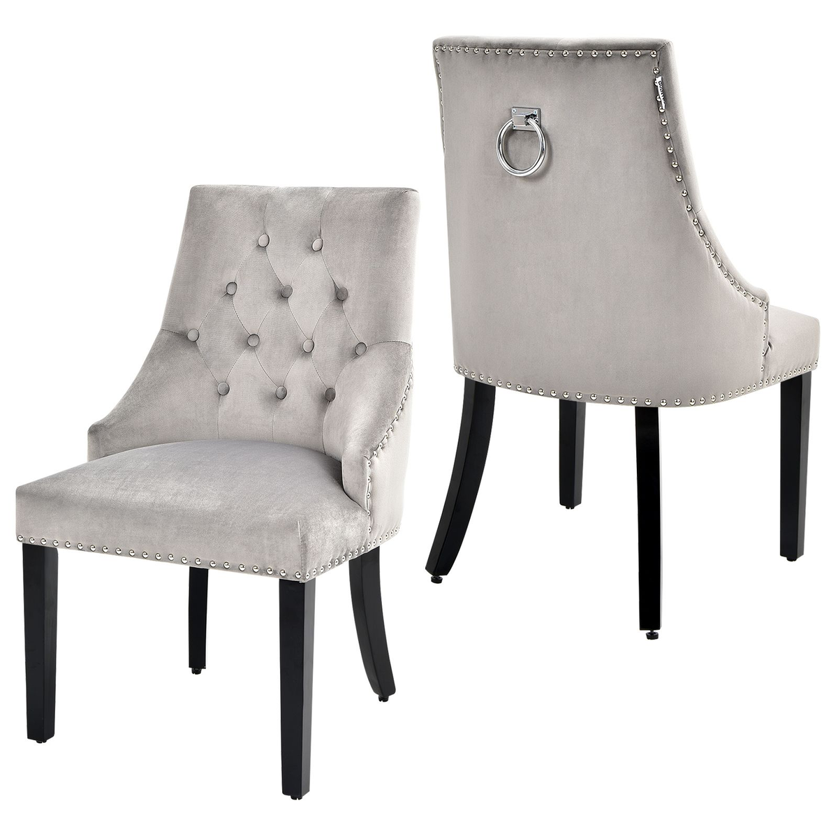Modern Button-Tufted Velvet Studded Dining Chair with Nail Head Trim