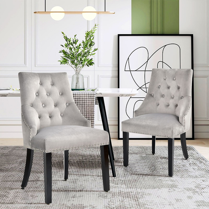 Modern Button-Tufted Velvet Studded Dining Chair with Nail Head Trim