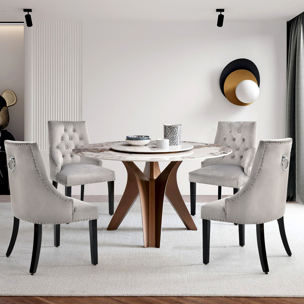 Modern Button-Tufted Velvet Studded Dining Chair with Nail Head Trim