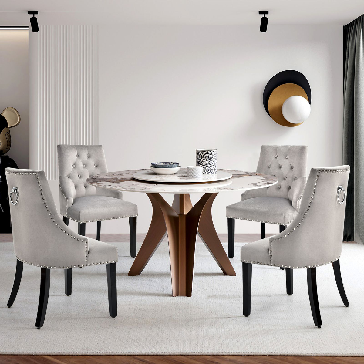 Modern Button-Tufted Velvet Studded Dining Chair with Nail Head Trim