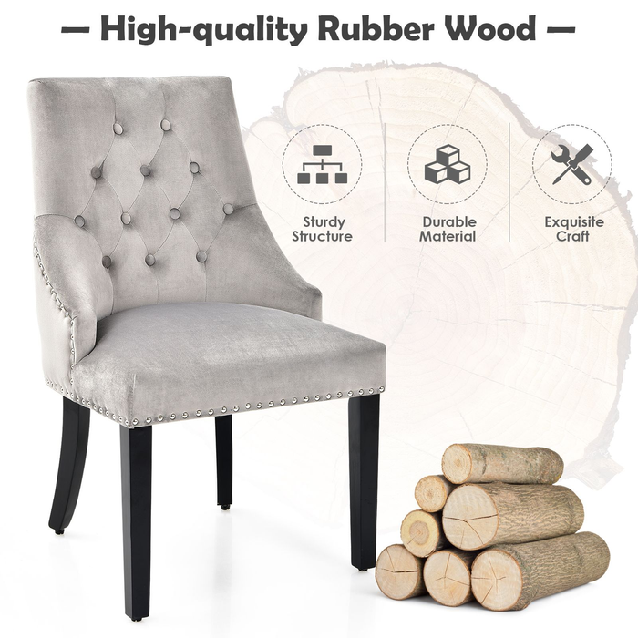 Modern Button-Tufted Velvet Studded Dining Chair with Nail Head Trim