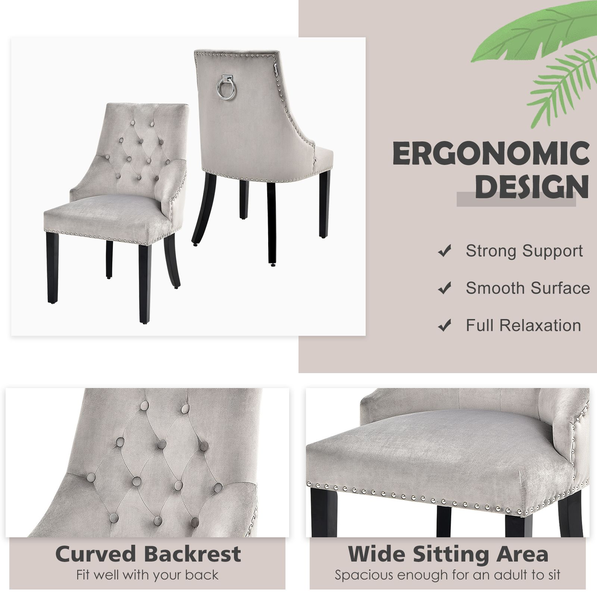 Modern Button-Tufted Velvet Studded Dining Chair with Nail Head Trim