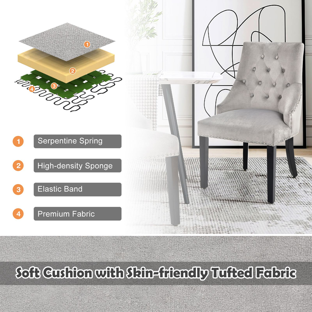 Modern Button-Tufted Velvet Studded Dining Chair with Nail Head Trim
