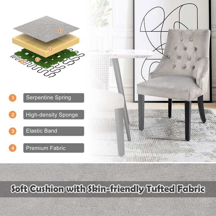 Modern Button-Tufted Velvet Studded Dining Chair with Nail Head Trim