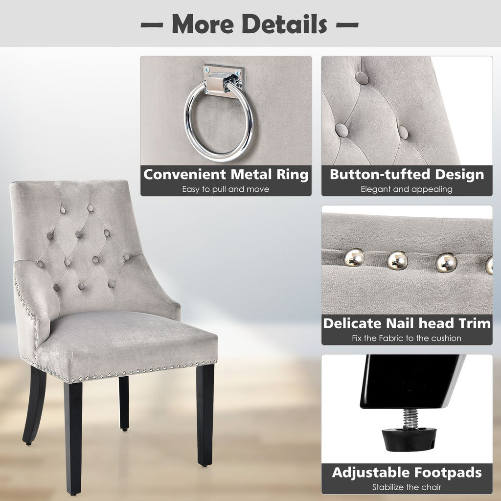 Modern Button-Tufted Velvet Studded Dining Chair with Nail Head Trim