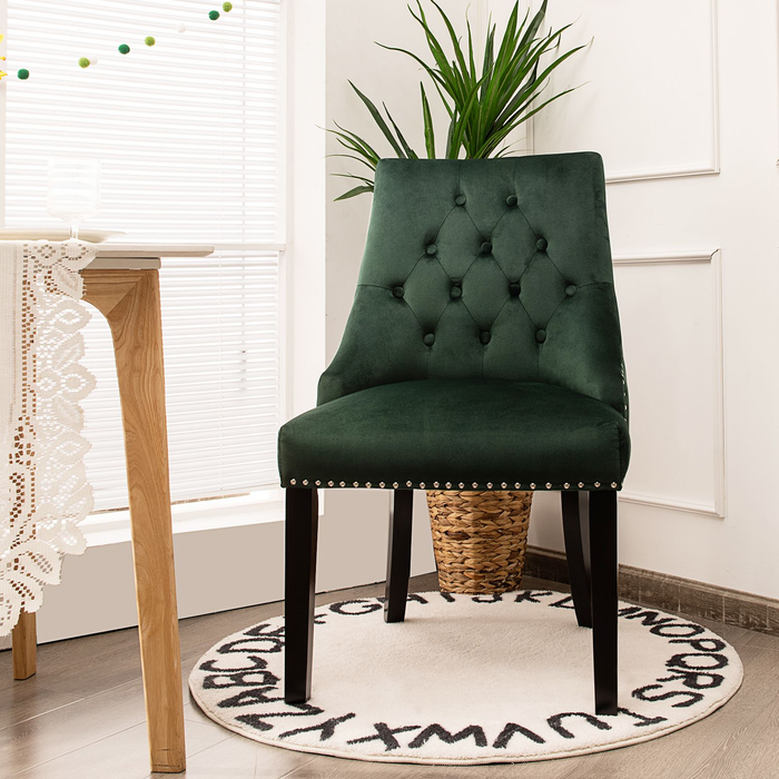 Modern Button-Tufted Velvet Studded Dining Chair with Nail Head Trim