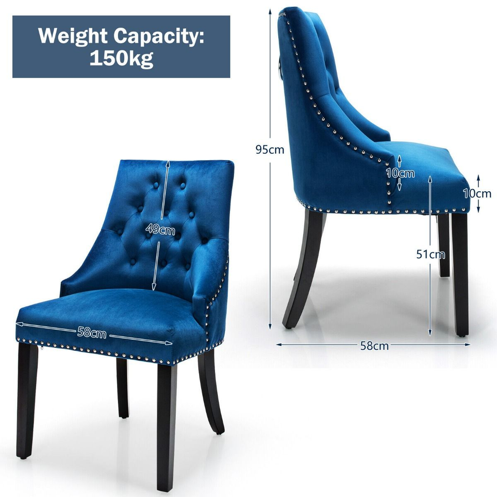Modern Button-Tufted Velvet Studded Dining Chair with Nail Head Trim
