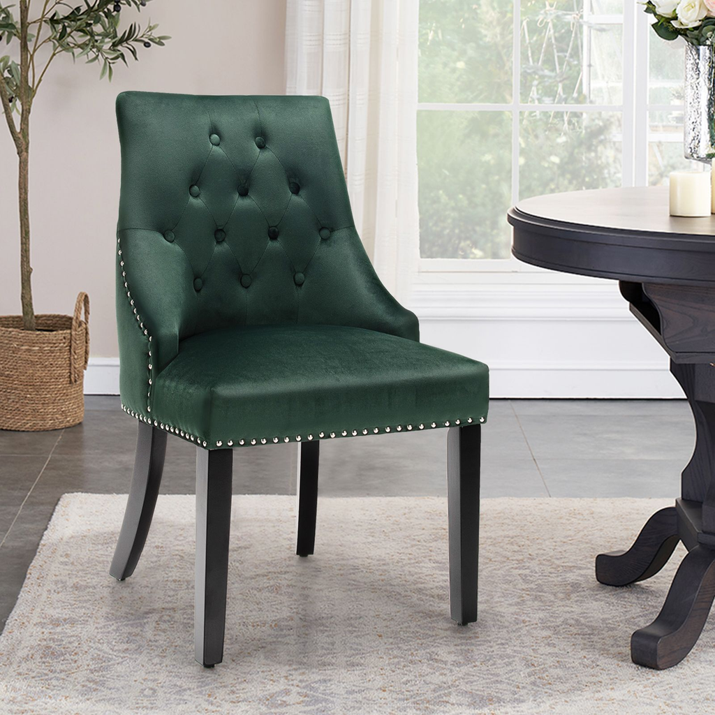 Modern Button-Tufted Velvet Studded Dining Chair with Nail Head Trim