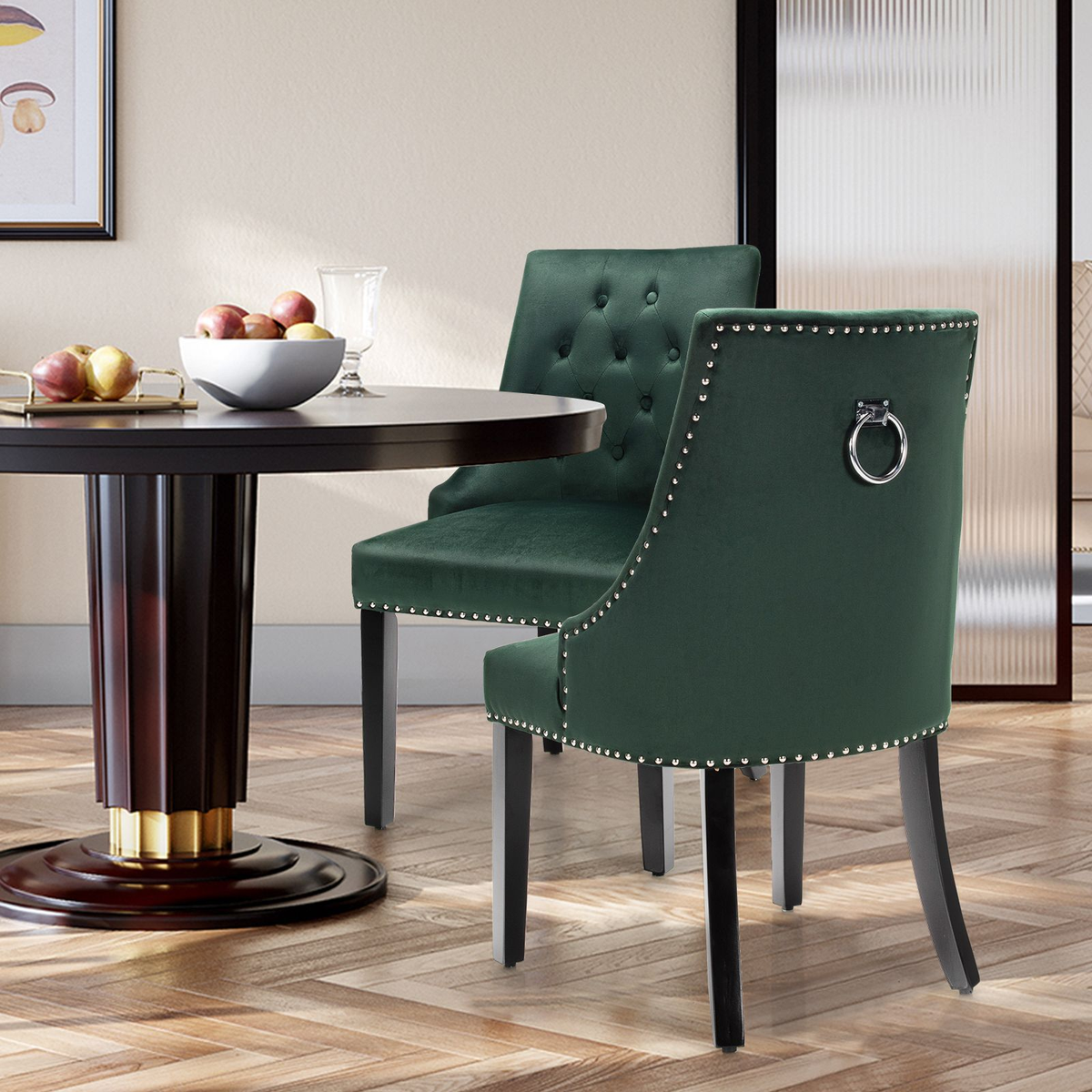 Modern Button-Tufted Velvet Studded Dining Chair with Nail Head Trim
