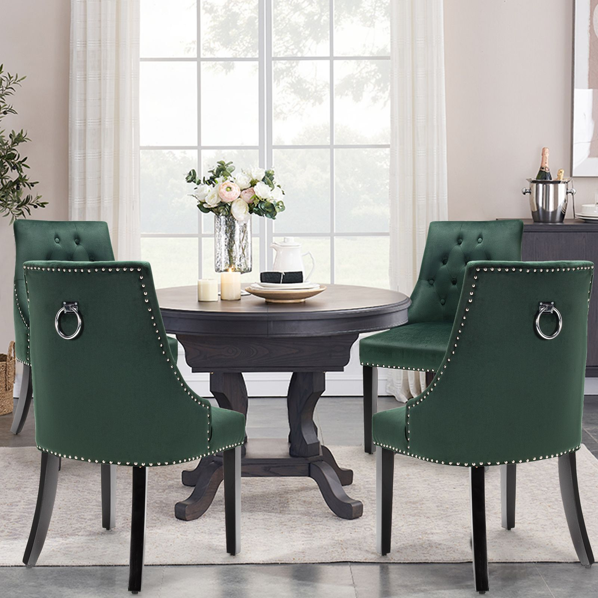 Modern Button-Tufted Velvet Studded Dining Chair with Nail Head Trim
