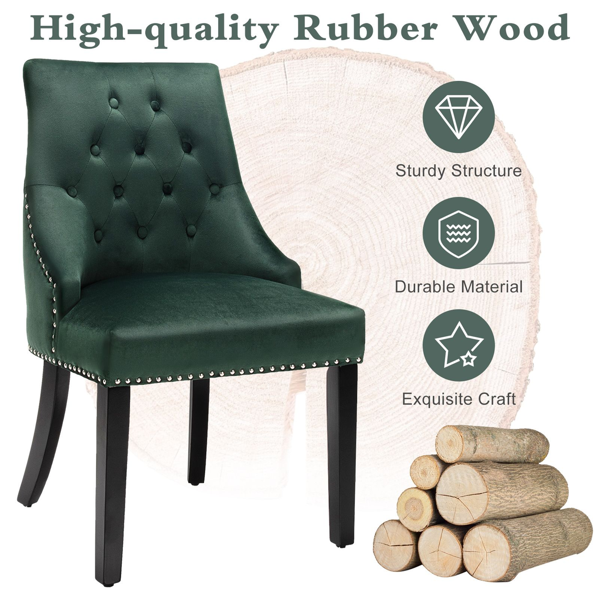 Modern Button-Tufted Velvet Studded Dining Chair with Nail Head Trim