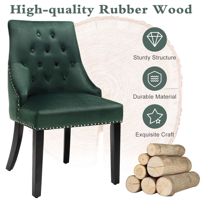 Modern Button-Tufted Velvet Studded Dining Chair with Nail Head Trim