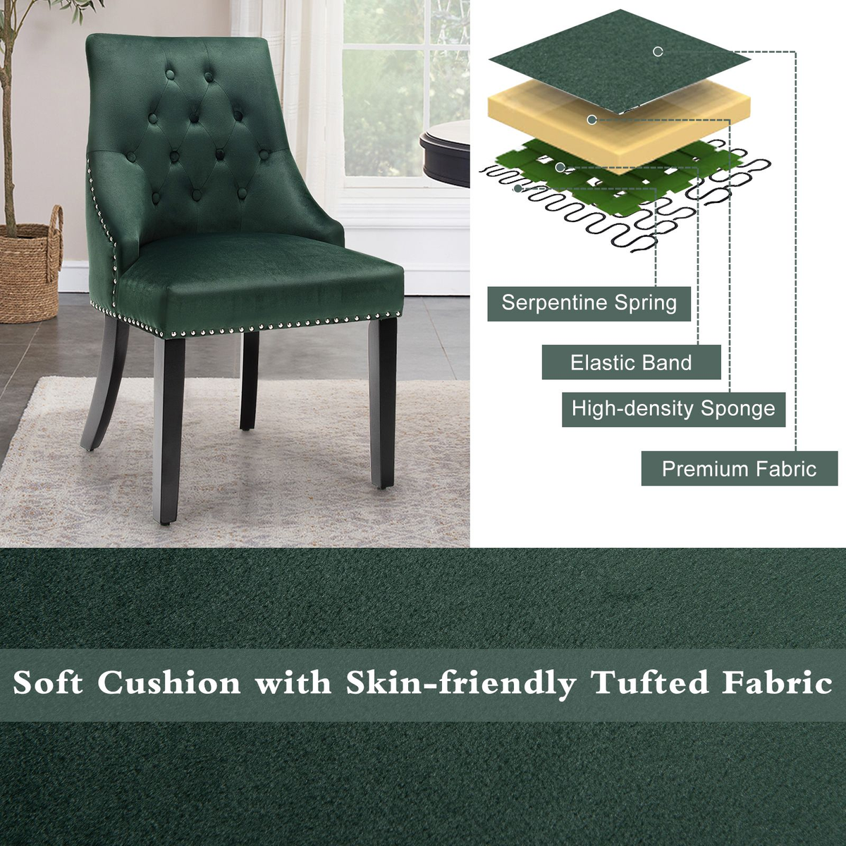 Modern Button-Tufted Velvet Studded Dining Chair with Nail Head Trim