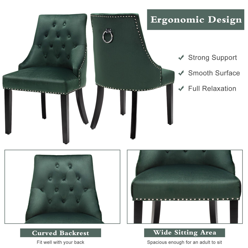 Modern Button-Tufted Velvet Studded Dining Chair with Nail Head Trim