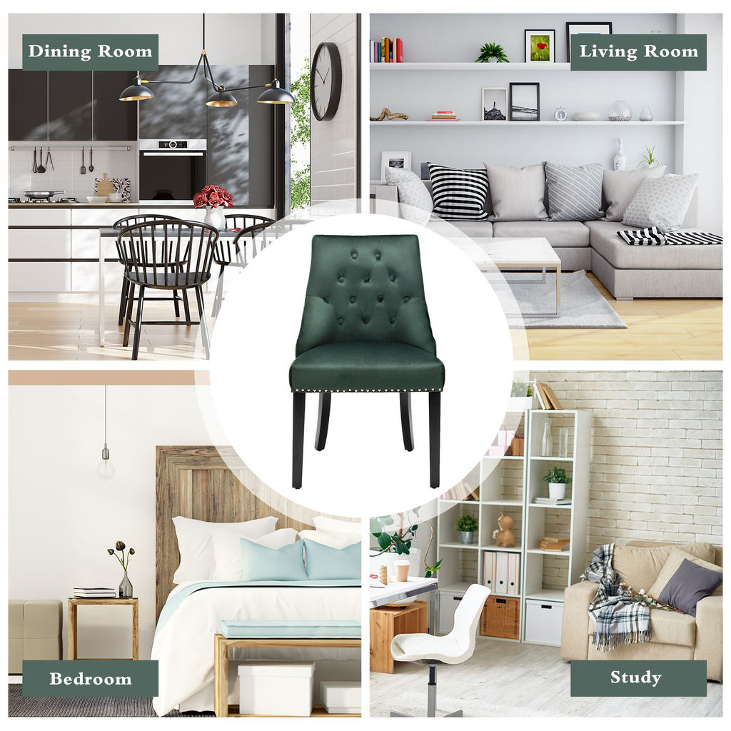 Modern Button-Tufted Velvet Studded Dining Chair with Nail Head Trim