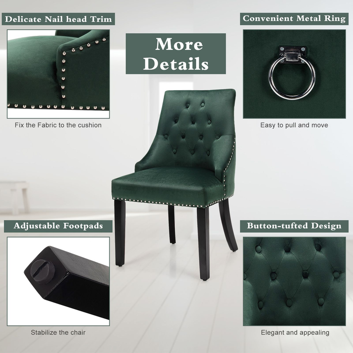 Modern Button-Tufted Velvet Studded Dining Chair with Nail Head Trim