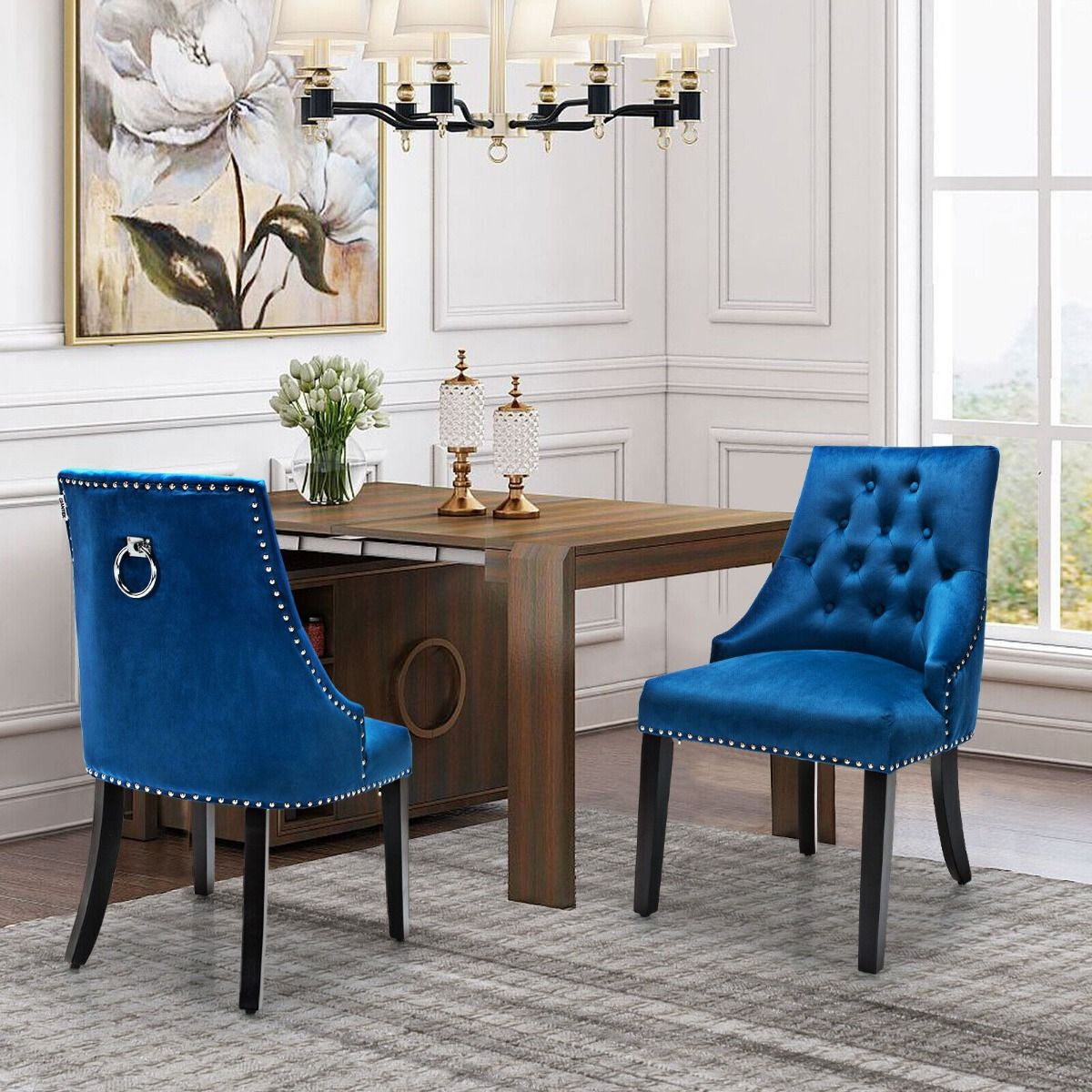 Modern Button-Tufted Velvet Studded Dining Chair with Nail Head Trim