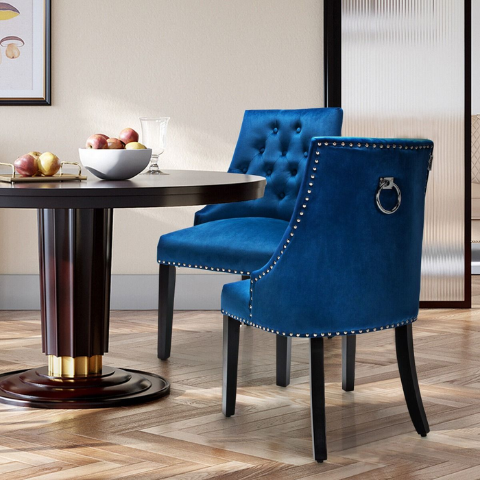 Modern Button-Tufted Velvet Studded Dining Chair with Nail Head Trim