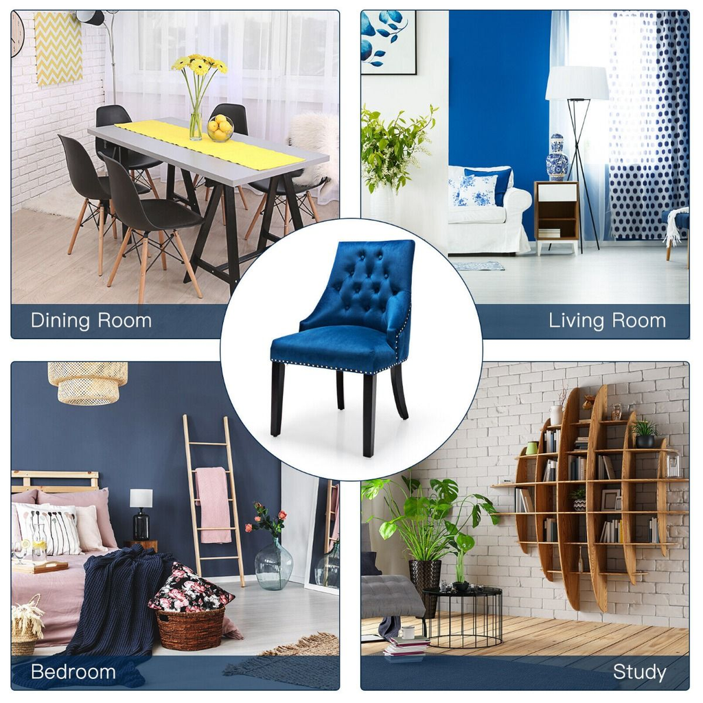 Modern Button-Tufted Velvet Studded Dining Chair with Nail Head Trim