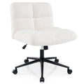 SEDOL Modern Cross-Legged Office Chair with Wheels | Extra-Wide U-Shaped Swivel Task Chair | Textured Lamb Fleece Armless Desk Chair with 120° Rocking & 160kg Capacity