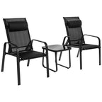SEDOL 3-Piece Space-Saving Patio Bistro Set | 2 Stackable & Foldable Reclining Chairs with 3-Position Backrest | Tempered Glass Coffee Table | Heavy-Duty 150KG Capacity | Quick-Dry Fabric