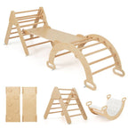 SEDOL 5-in-1 Montessori Triangle Climbing Set | Solid Beech Wood Indoor Gym with Climbing Arch, Rocker, and Double-Sided Slide Ramp | ASTM Certified Toddler Activity Playset for Ages 1+