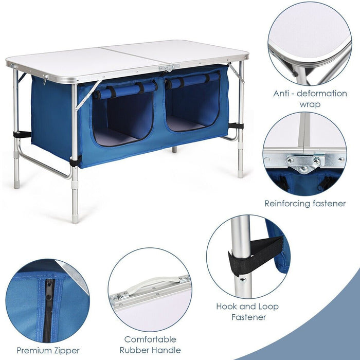 Folding Camping Table with Storage Cabinet and Adjustable Height