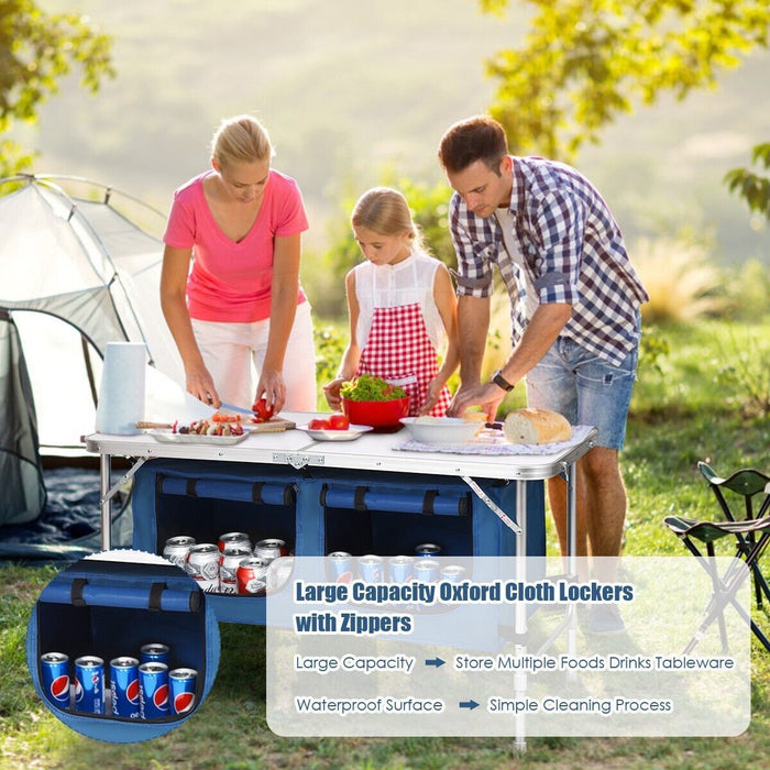 Folding Camping Table with Storage Cabinet and Adjustable Height