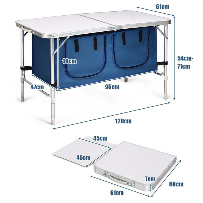 Folding Camping Table with Storage Cabinet and Adjustable Height