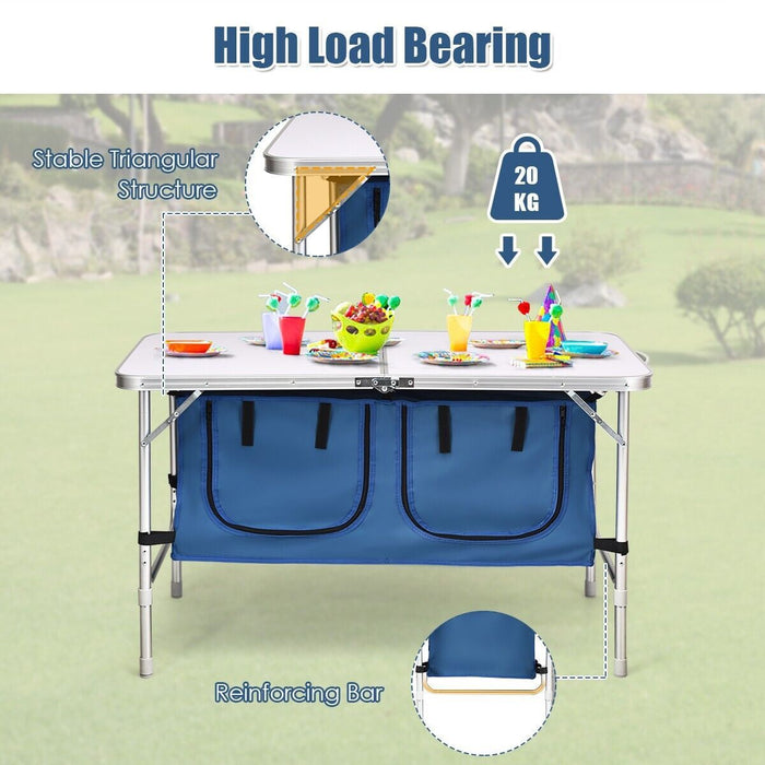Folding Camping Table with Storage Cabinet and Adjustable Height