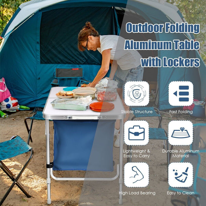 Folding Camping Table with Storage Cabinet and Adjustable Height