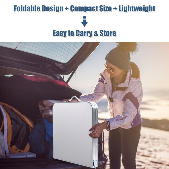 Folding Camping Table with Storage Cabinet and Adjustable Height