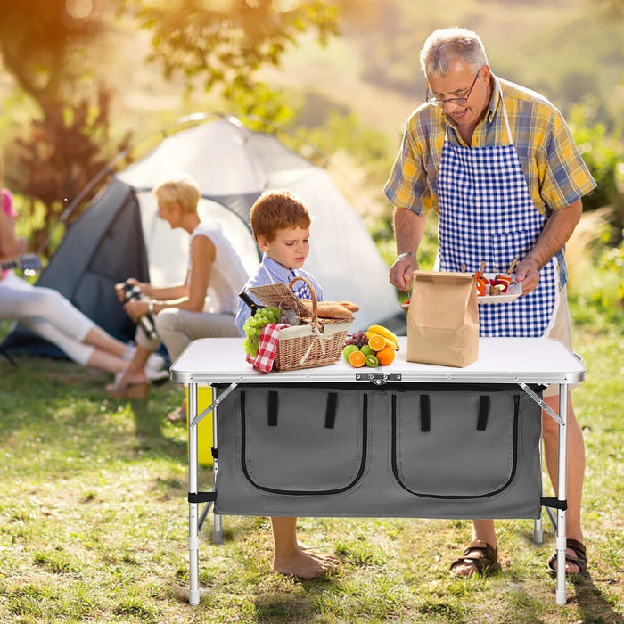 Folding Camping Table with Storage Cabinet and Adjustable Height