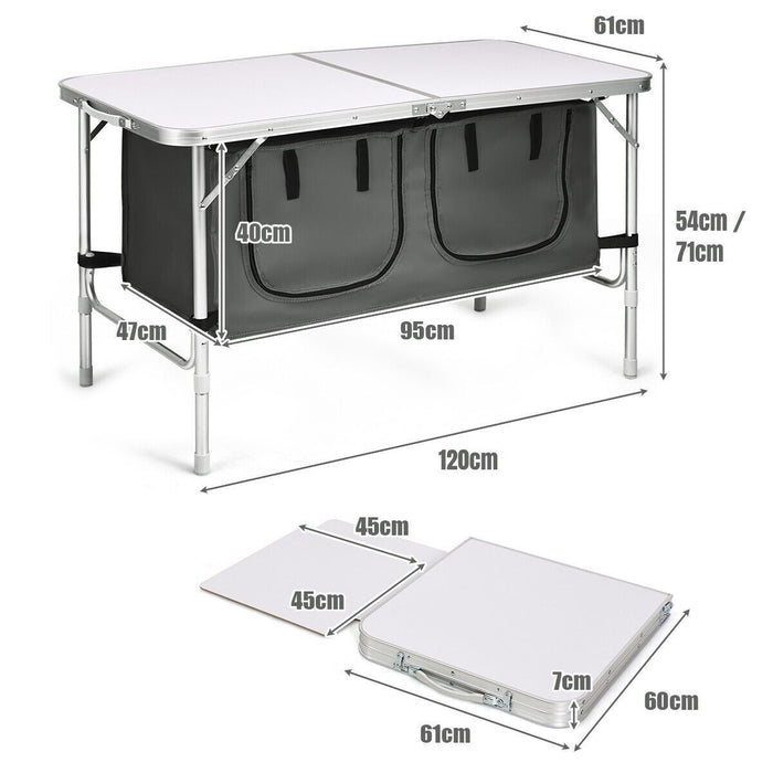 Folding Camping Table with Storage Cabinet and Adjustable Height