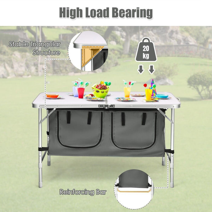 Folding Camping Table with Storage Cabinet and Adjustable Height