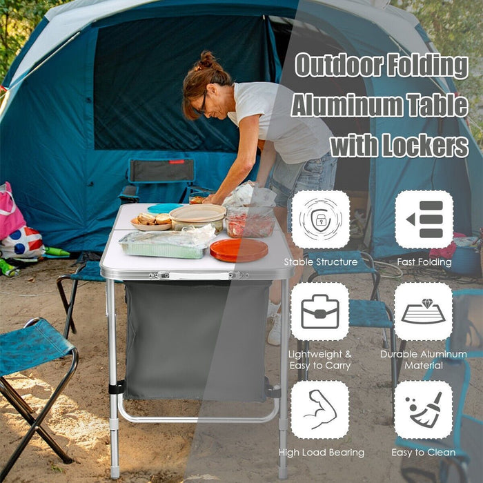 Folding Camping Table with Storage Cabinet and Adjustable Height
