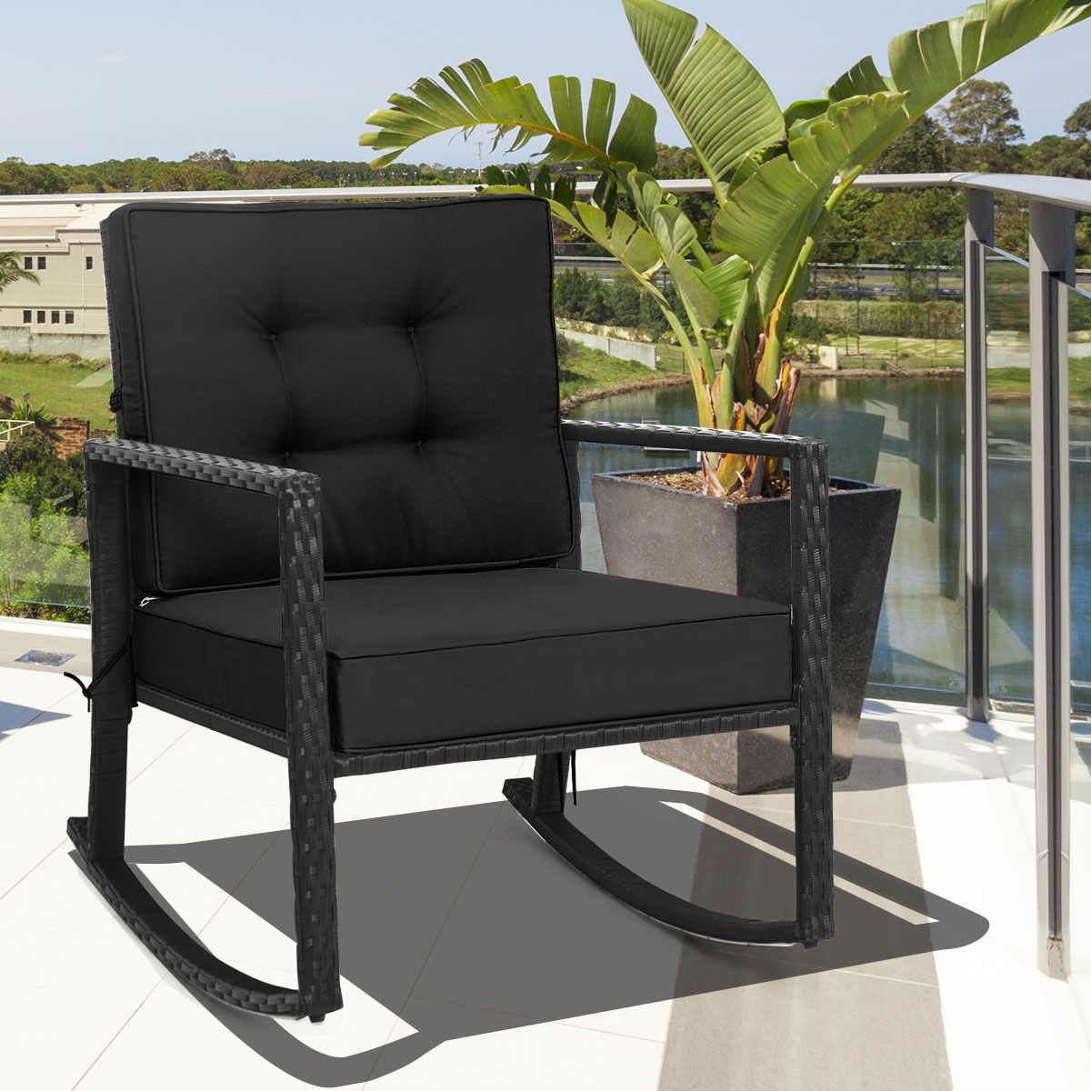 SEDOL Heavy-Duty Outdoor Wicker Rocking Chair | All-Weather PE Rattan Patio Armchair with 13cm Ultra-Thick Cushions | 180KG Capacity Rust-Resistant Frame | Removable Waterproof Covers