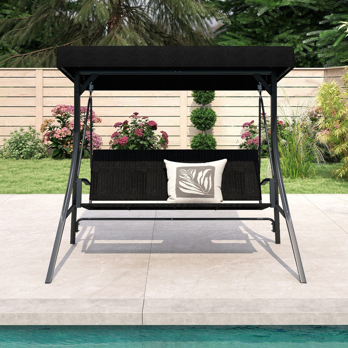 SEDOL 3-Person Heavy-Duty Porch Swing with Stand | Breathable All-Weather PE Rattan Seat & Back | 450KG Load Capacity A-Frame Construction with 65° Precision Adjustable Sun Canopy