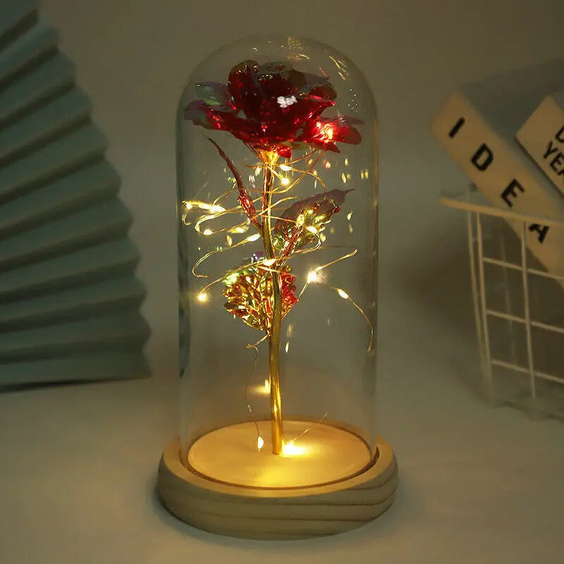 SEDOL Forever Rose in Glass Dome Enchanted Flower Gift with LED Lights for Romantic Valentines Day Mother’s Birthday Decorations for Her Anniversary Present