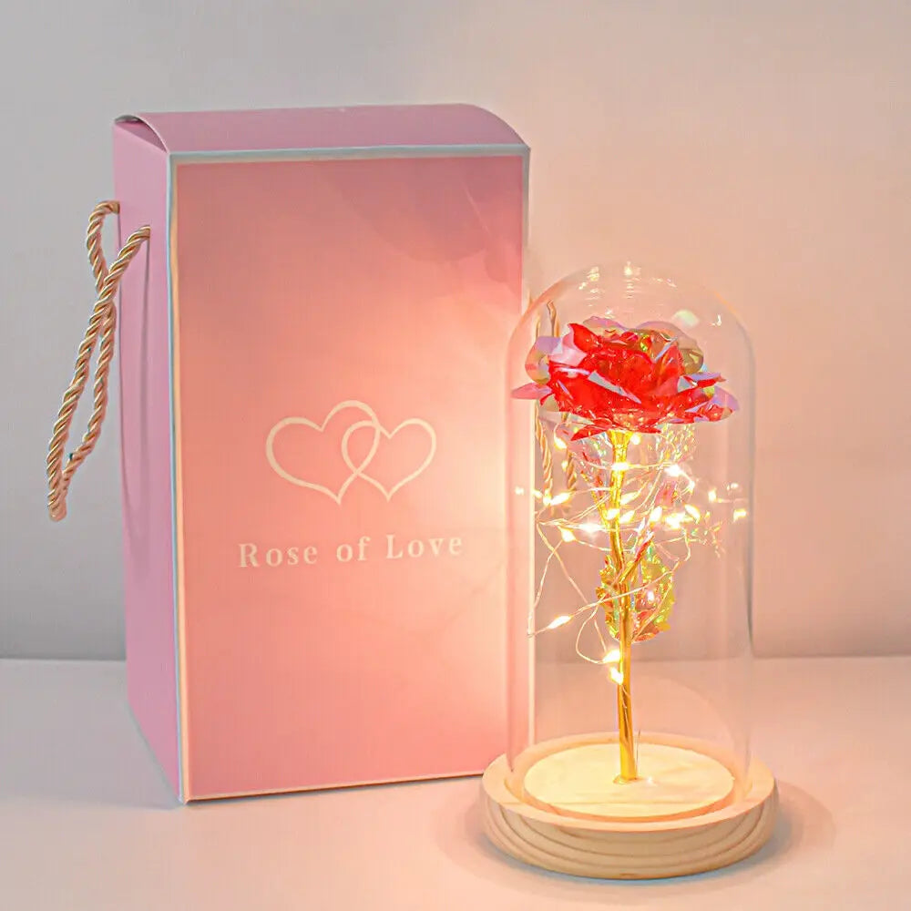 SEDOL Forever Rose in Glass Dome Enchanted Flower Gift with LED Lights for Romantic Valentines Day Mother’s Birthday Decorations for Her Anniversary Present