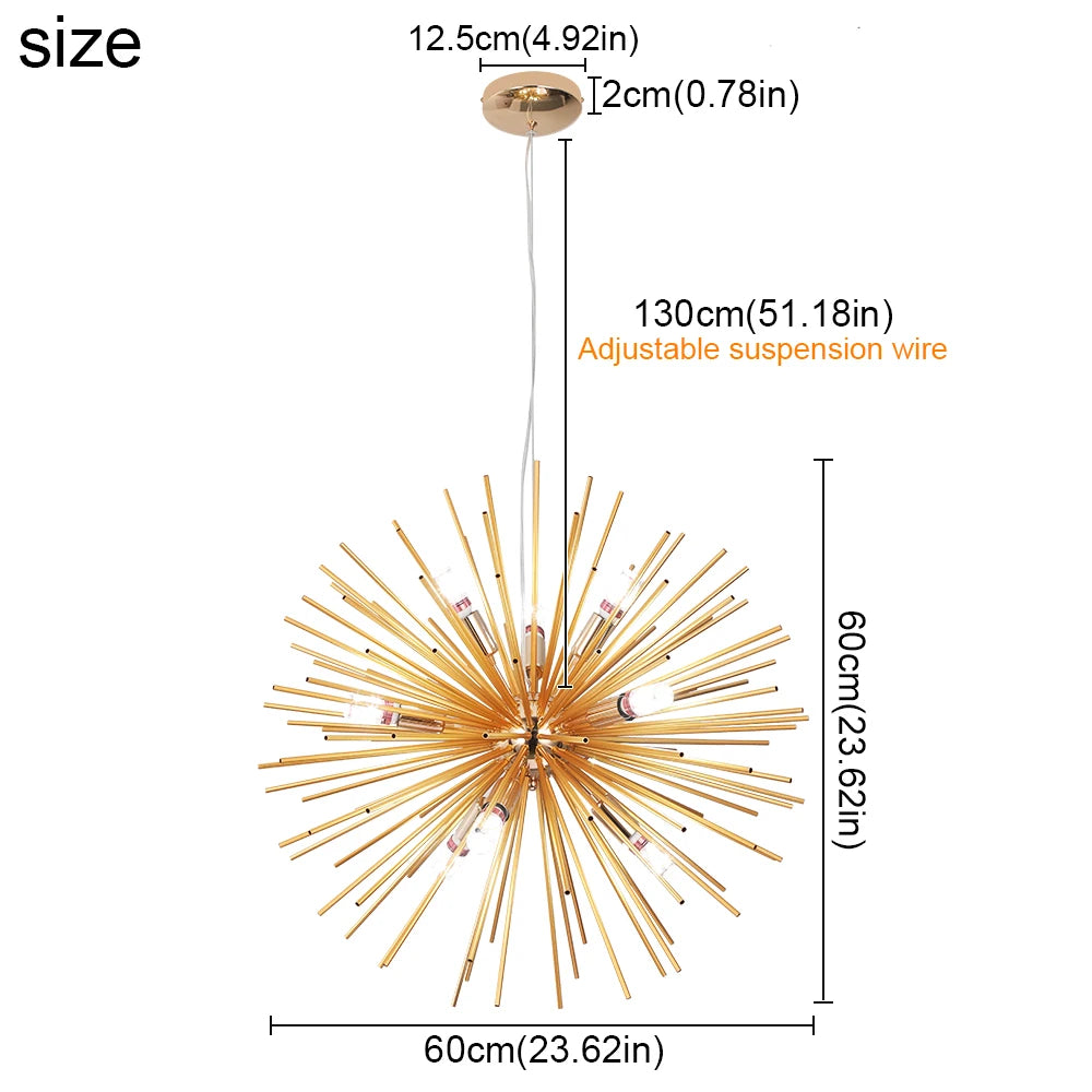 Modern Aluminum Dandelion Pendant Light Sputnik Hedgehog Led Ceiling Lamp Chandelier Nordic Decor Living Dining Room Fixture