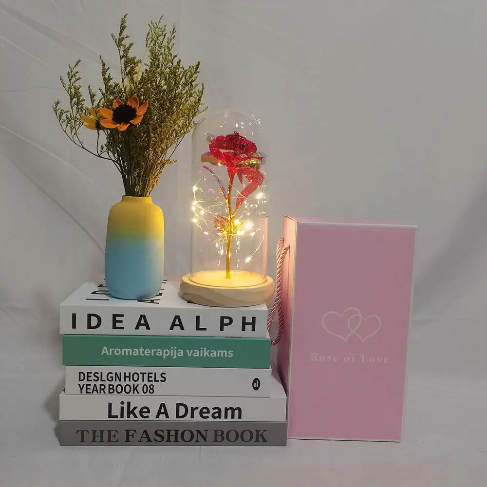 SEDOL Forever Rose in Glass Dome Enchanted Flower Gift with LED Lights for Romantic Valentines Day Mother’s Birthday Decorations for Her Anniversary Present