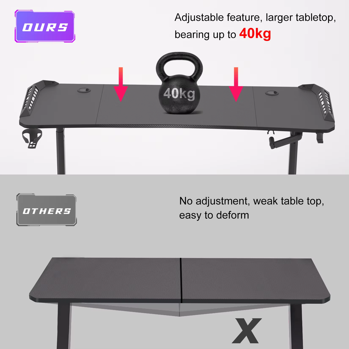 SEDOL 160cm Standing Gaming Desk with RGB LED Lights Manual Height Adjustable T-Shaped Large PC Computer Desk with Carbon Fiber Texture Cup Holder and Headphone Hook